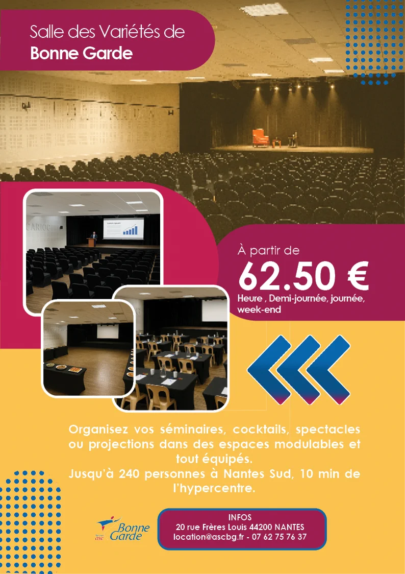 Flyer location : la salle des Variétés de Bonne Garde